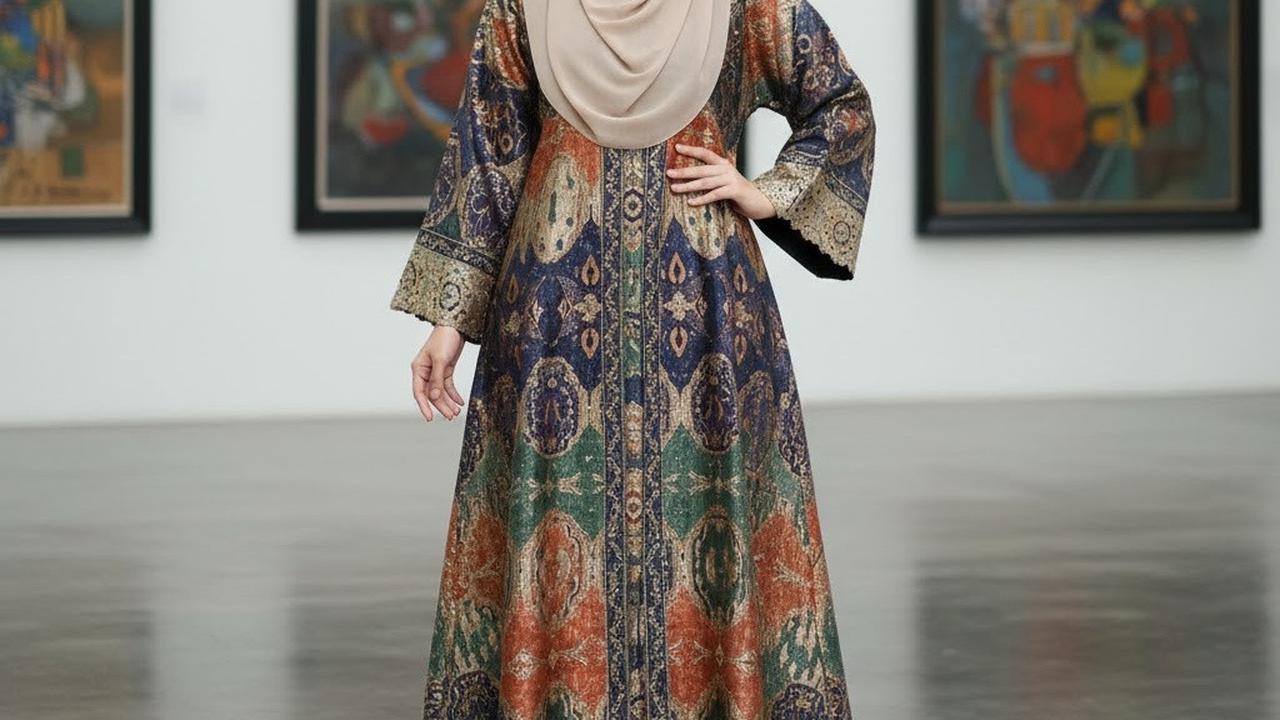 Ilustrasi Gamis Batik Brokat Kekinian