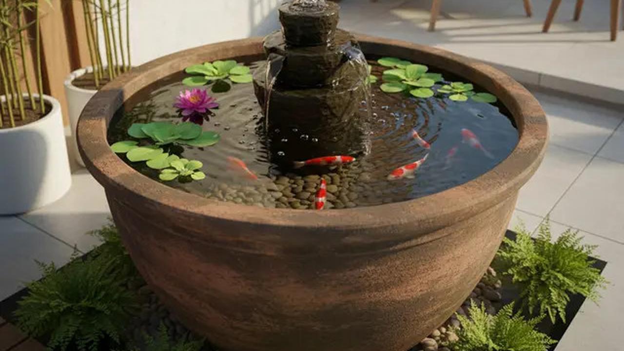 7 Model Kolam Ikan Mini dengan Air Mancur di Teras Rumah, Bikin Suasana Lebih Asri
