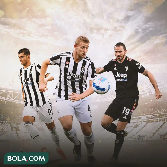 Ilustrasi - Matthijs de Ligt dikelilingi Leonardo Bonucci dan Alvaro Morata