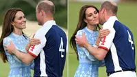 Pangeran William menciup pipi Kate Middleton usai pertandingan amal polo.