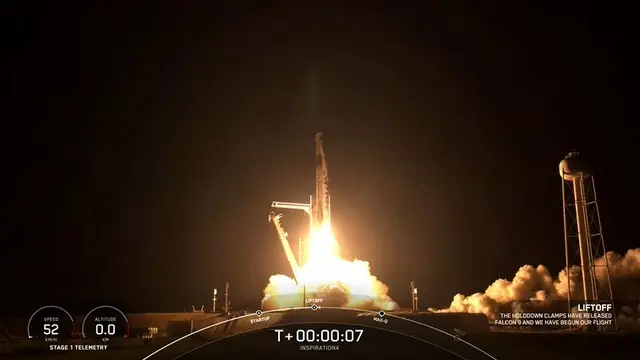 Peluncuran Falcon 9 yang mengangkut kapsul Dragon milik SpaceX pada Kamis (16/9/2021)WIB, merupakan misi ke luar angkasa dengan seluruh awaknya adalah sipil pertama (Screenshot YouTube SpaceX)