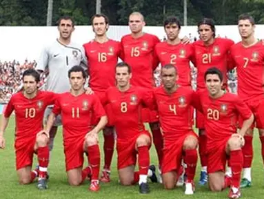 Portugal&#039;s national soccer team is pictured before the friendly football match against Georgia in Viseu, northern Portugal, on May 31, 2008. AFP PHOTO / FRANCISCO LEONG