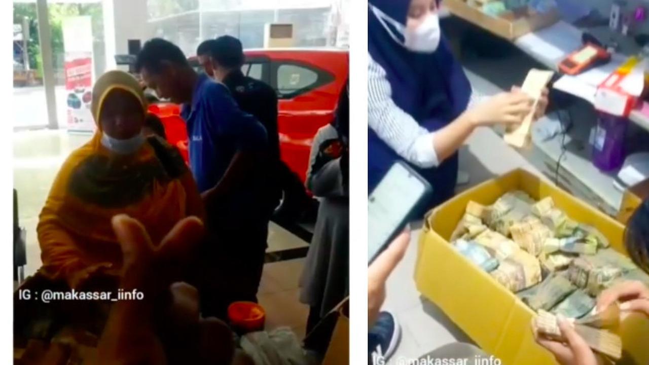Seorang ibu membeli mobil Toyota menggunakan uang receh hasil menabung 5 tahun (Instagram/makassar_iinfo)