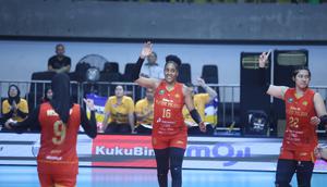 Jakarta Popsivo Polwan saat menghadapi Jakarta Electric PLN pada leg kedua pertandingan perebutan tempat ketiga Proliga 2026, Rabu (22/4/2026). (Dok. PBVSI)