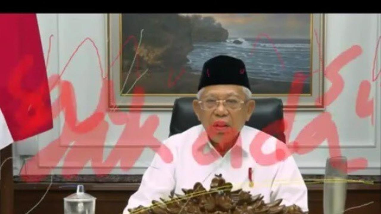 Gambar video Ma'ruf Amin dicoret tinta merah saat webinar.