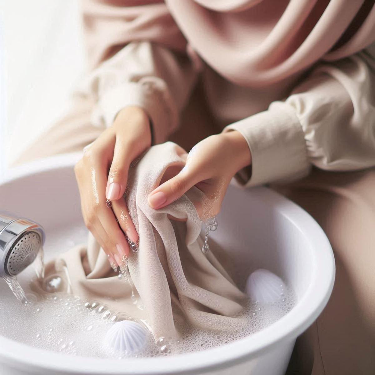 Ilustrasi mencuci hijab
