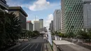 Suasana jalan protokol (Medan Merdeka Barat dan Thamrin) tampak sepi dari kendaraan bermotor, Jakarta, Rabu (22/4/2015). Sejumlah ruas jalan utama di Jakarta ditutup untuk sementara saat puncak Konferensi Asia-Afrika (KAA). (Liputan6.com/Faizal Fanani)
