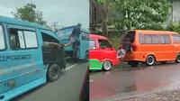Aksi viral orang nyetep mobil (Sumber: Twitter/txtdrpngendara)