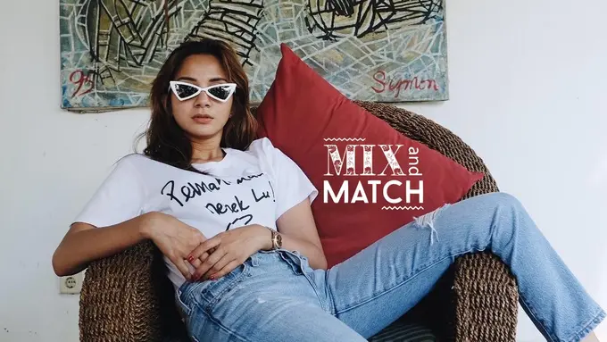 [Bintang] Mix and Match: Pakai Kaos Milennials, Kirana Larasati Padukan dengan Fashion Item yang Super Hipster