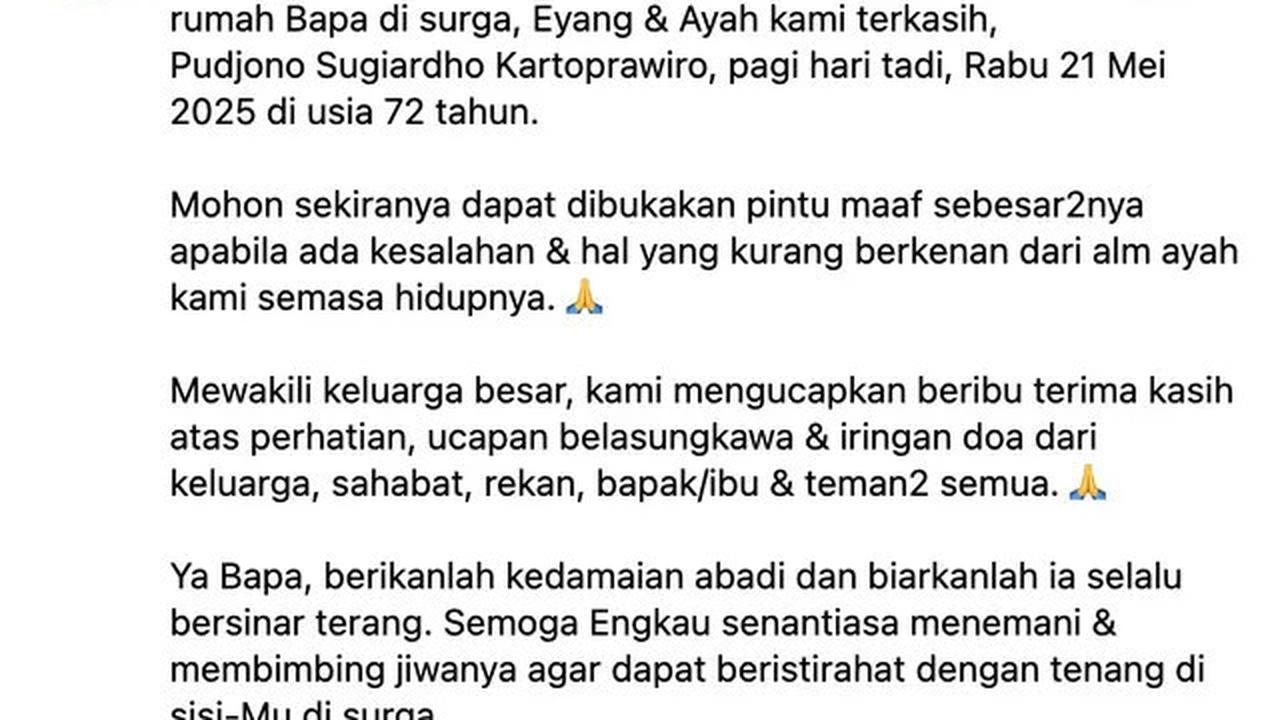 Ayah Darius Sinathrya Meninggal Dunia Dalam Usia 72 Tahun