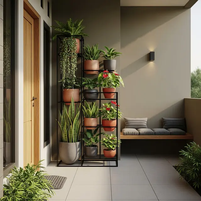 9 Desain Teras Minimalis Tanpa Halaman dengan Kebun Pot, Solusi Hijau di Lahan Terbatas