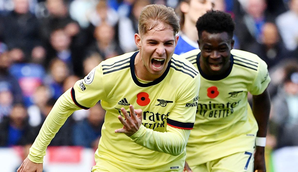 Arsenal menang dua gol tanpa balas di markas Leicester City berkat dua gol yang dicetak Gabriel Magalhaes dan Emile Smith Rowe. (AFP/Justin Tallis)