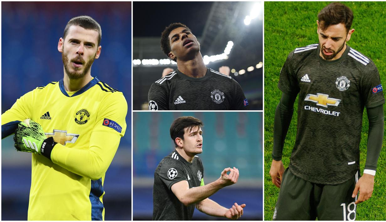 Para penggawa Manchester United tak mampu menutupi kekecewaan usai tersingkir dari Liga Champions. Skuat Ole Gunnar Solskjaer itu menyerah 3-2 di kandang RB Leipzig.