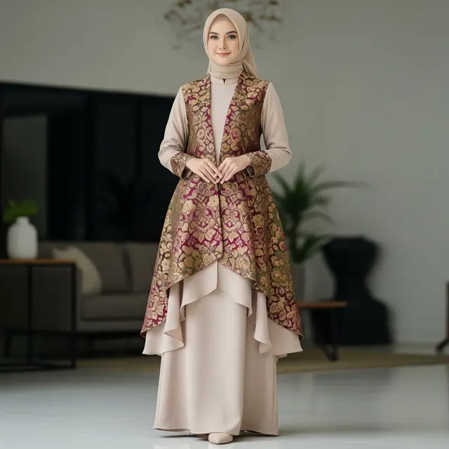 Model Gamis Terbaru Brokat Kombinasi Polos yang Kekinian (Image by Gemini AI)