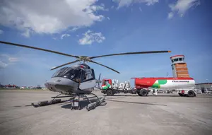 Helikopter Bell 407 menjadi yang pertama di Indonesia sebagai helikopter yang menggunakan Sustainable Aviation Fuel (SAF).