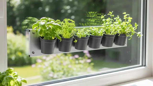 Desain Edible Garden Mini di Dapur Dekat Jendela untuk Bumbu Segar (AI )