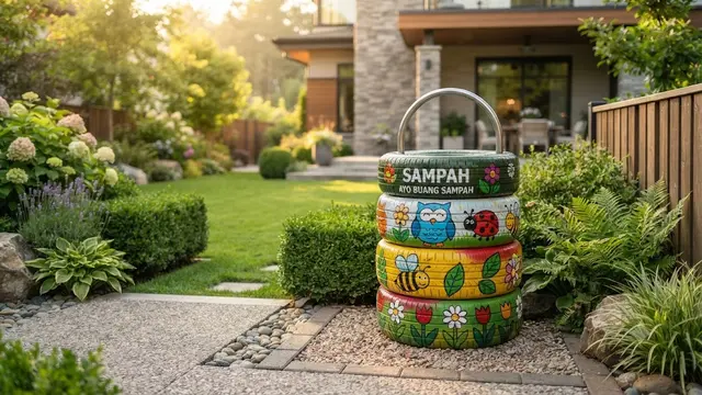 Ban Bekas Disulap Jadi Tempat Sampah Taman