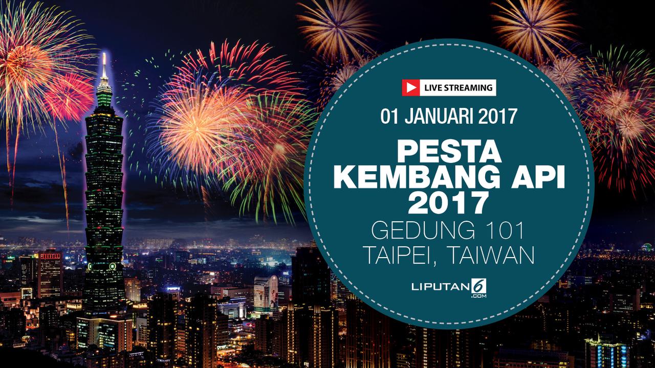 Livestreaming pesta kembang api di Gedung Taipei 101.