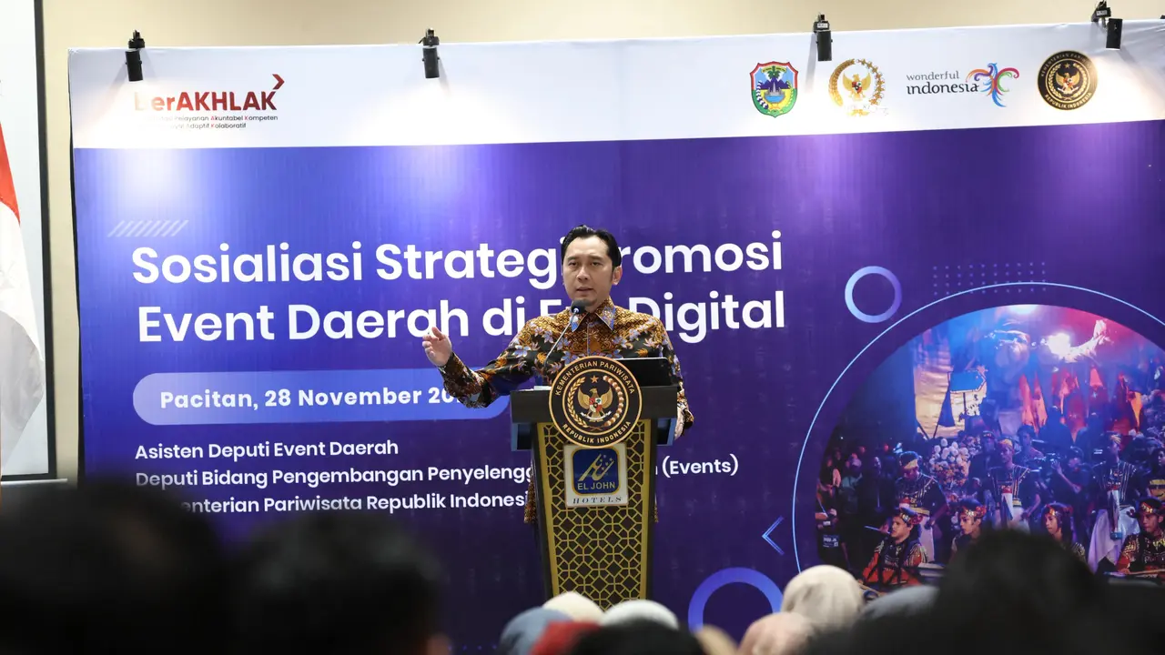 Ketua Fraksi Partai Demokrat DPR RI, Edhie Baskoro Yudhoyono (Ibas) dalam kegiatan “Sosialisasi Strategi Promosi Event Daerah di Era Digital” di Pacitan, Jumat (28/11/2025) (Istimewa)