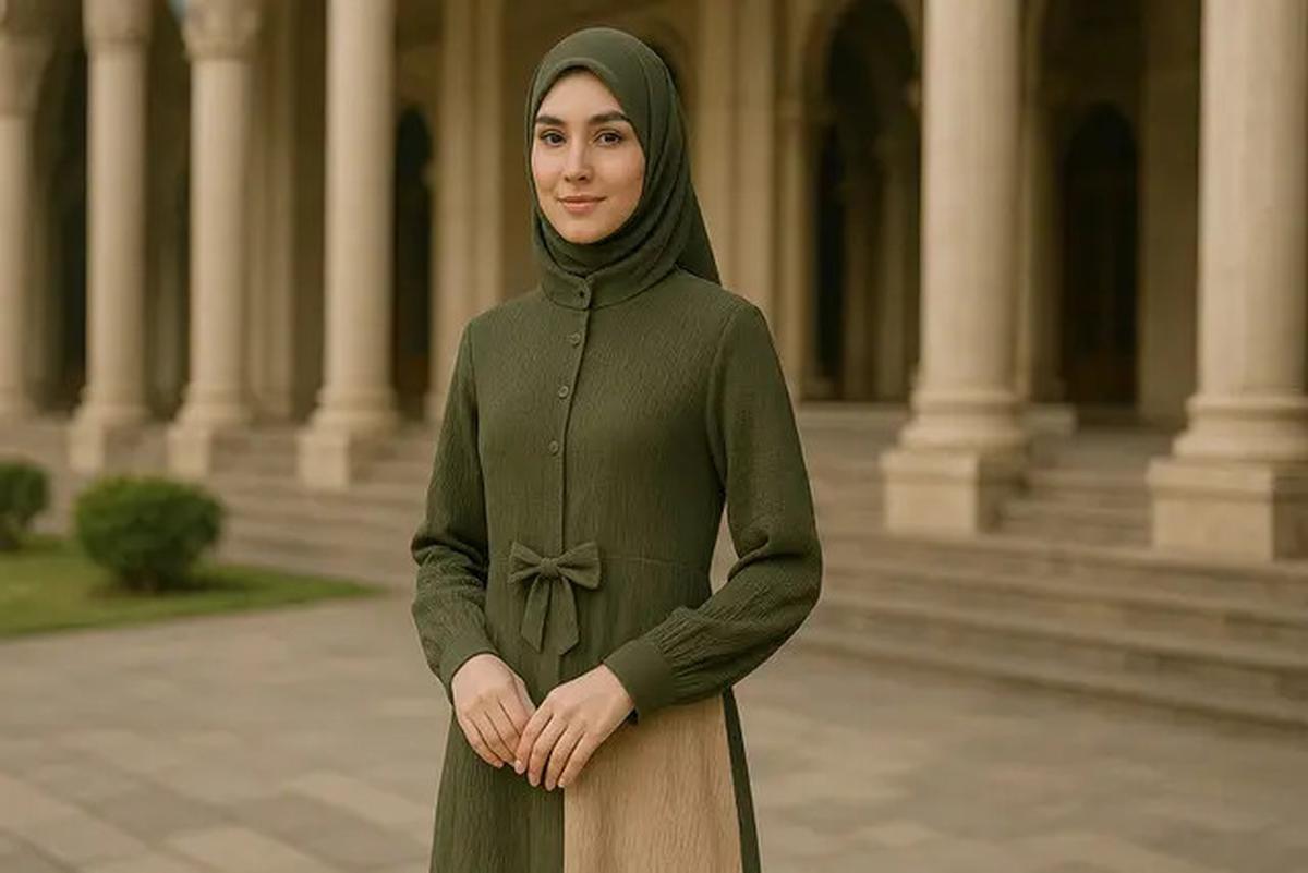 8 Pilihan Model Gamis Syari Polos Kombinasi 2 Warna Terbaru