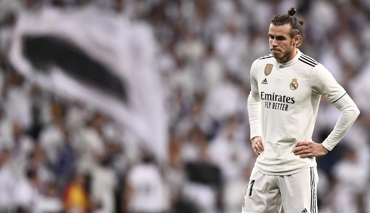 Pemain kidal tersebut hanya mencetak 13 gol dalam 34 pertandingan bersama Real Madrid. Manchester United sudah memperlihatkan ketertarikan merekrut Gareth Bale juni nanti. (AFP/Oscar del Pozo)