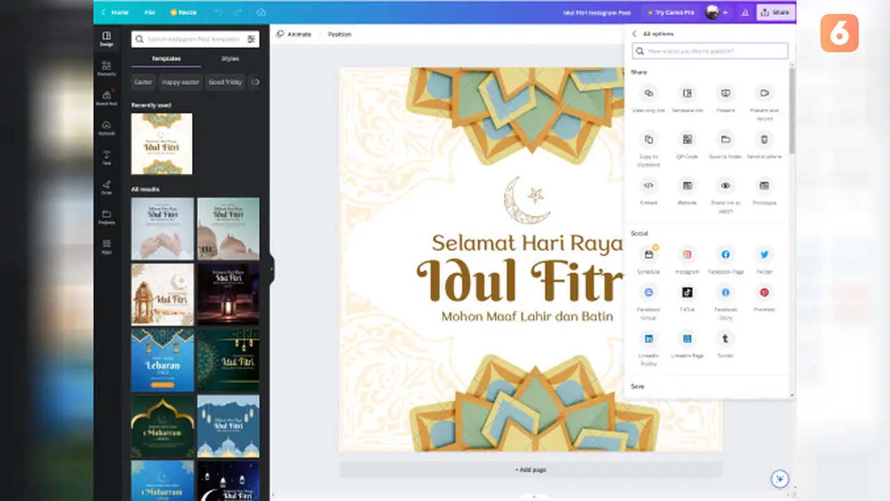 Cara Membuat Kartu Ucapan Idul Fitri di Canva
