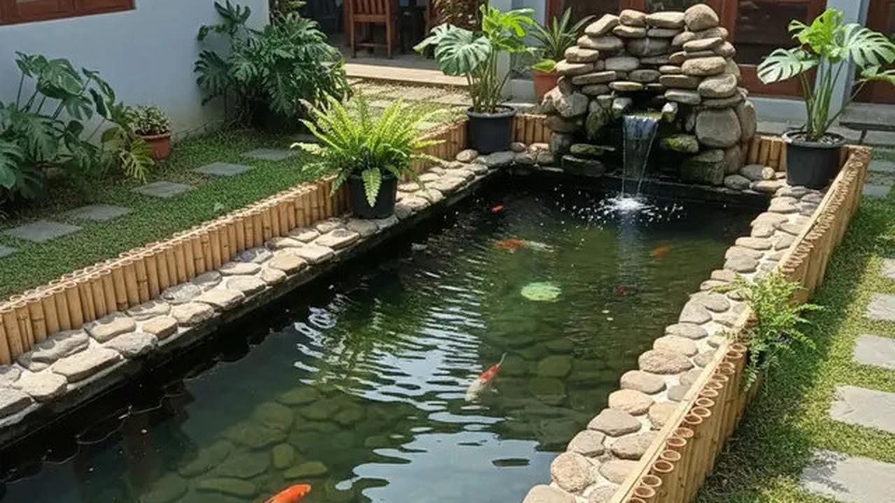 8 Model Kolam Ikan Batu Alam dan Bambu yang Murah tapi Elegan di Belakang Rumah