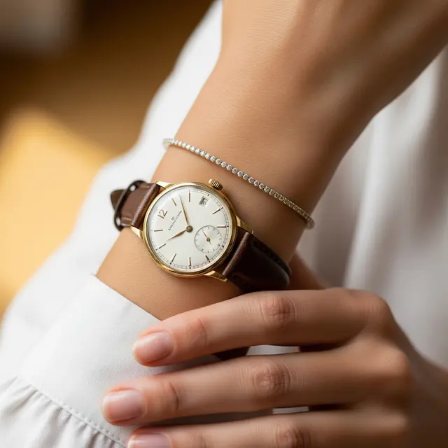 Kombinasi Gelang Emas Tipis dan Jam Tangan Klasik