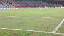 Kondisi terkini rumput Stadion Utama Gelora Bung Karno, Jakarta, Senin (10/6/2024) malam WIB. (Bola.com/Hery Kurniawan)