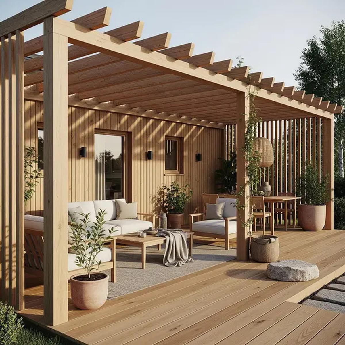 7 Model Teras Rumah Ala Skandinavia dengan Atap Kayu Terbuka yang Natural