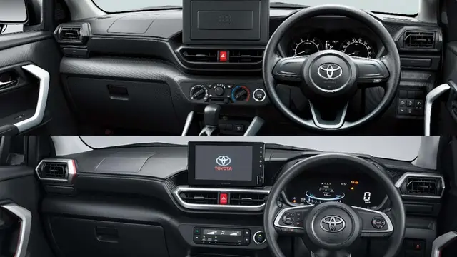 Interior Toyota Raize termurah di (atas) Jepang dan (bawah) Indonesia