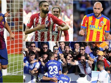 Berikut ini foto 7 selebrasi terbaik yang menghiasi laga La Liga Spanyol 2017/2018 Pekan ke-6. Diantaranya selebrasi Luis Suarez, Carrasco dan Simone Zaza. (Foto-foto Kolase AFP)