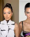Dirias oleh Patrick Ta, tampilan mata Gigi Hadid terlihat mempesona. Di atas garis tajam liner hitam legam, ia mengemas glitter putih keperakan untuk menciptakan efek eyeshadow seperti berlian pada Hadid. [@patrickta]