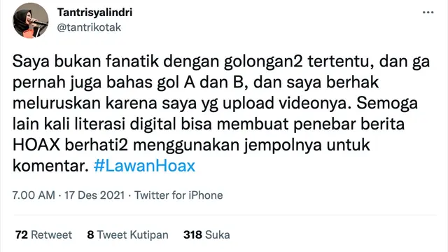 Unggahan Tantri Syalindri. (Foto: Instagram @tantrikotak)