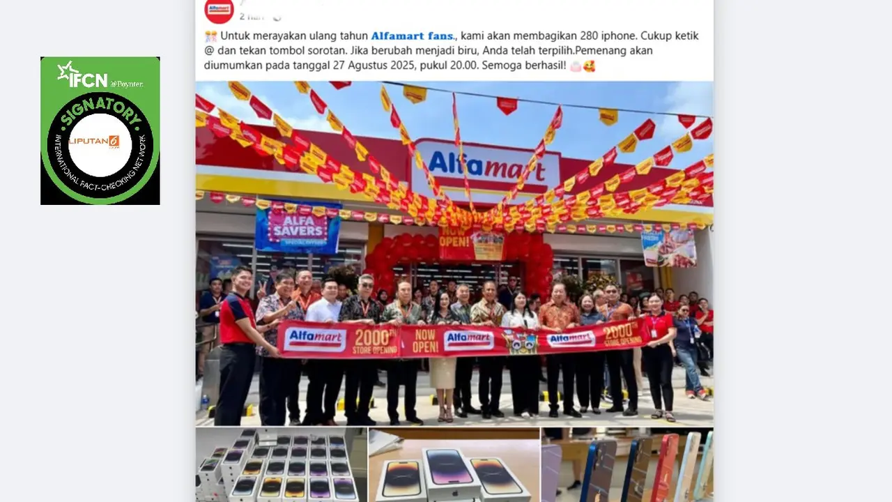 Tangkapan layar klaim Alfamart bagikan 280 iPhone dalam rangka ulang tahun.
