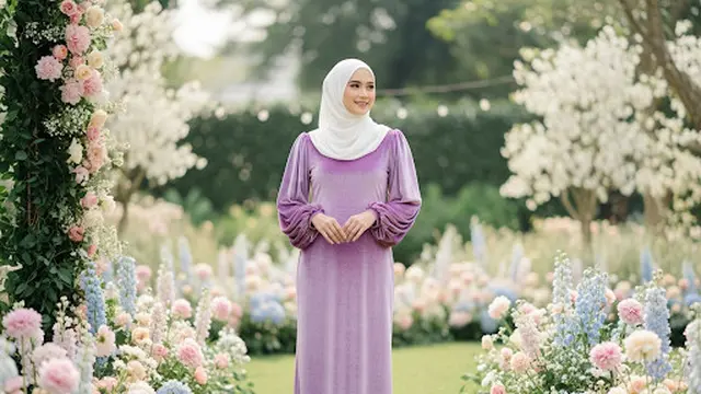 Velvet Lurus Lavender dengan Lengan Balon