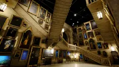 The Marble Staircase, salah satu set taman hiburan "Warner Bros Studio Tour Tokyo - The Making of Harry Potter" terlihat dalam pratinjau pers menjelang pembukaan pada 16 Juni di Tokyo, Rabu (14/6/2023). (Photo by Kazuhiro NOGI / AFP)