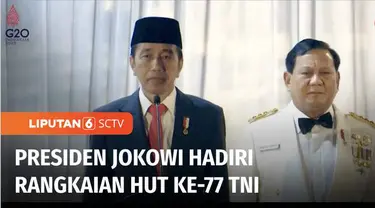 Presiden Joko Widodo memimpin upacara Parade Senja dan penurunan Bendera Merah Putih, di lapangan Bela Negara, Kementerian Pertahanan RI, Selasa (04/10) petang. Acara ini, bagian dari rangkaian HUT ke-77 Tentara Nasional Indonesia, yang jatuh pada ha...