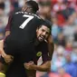 Penyerang Manchester City, Nolito, merayakan gol yang dicetaknya ke gawang Stoke. Masuk pada menit ke-69, bomber Spanyol ini mampu mencetak dua gol pada menit ke 86 dan 90+5. (AFP/Paul Ellis)