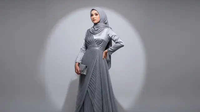 Dress Abu-Abu Elegan dengan Plisket