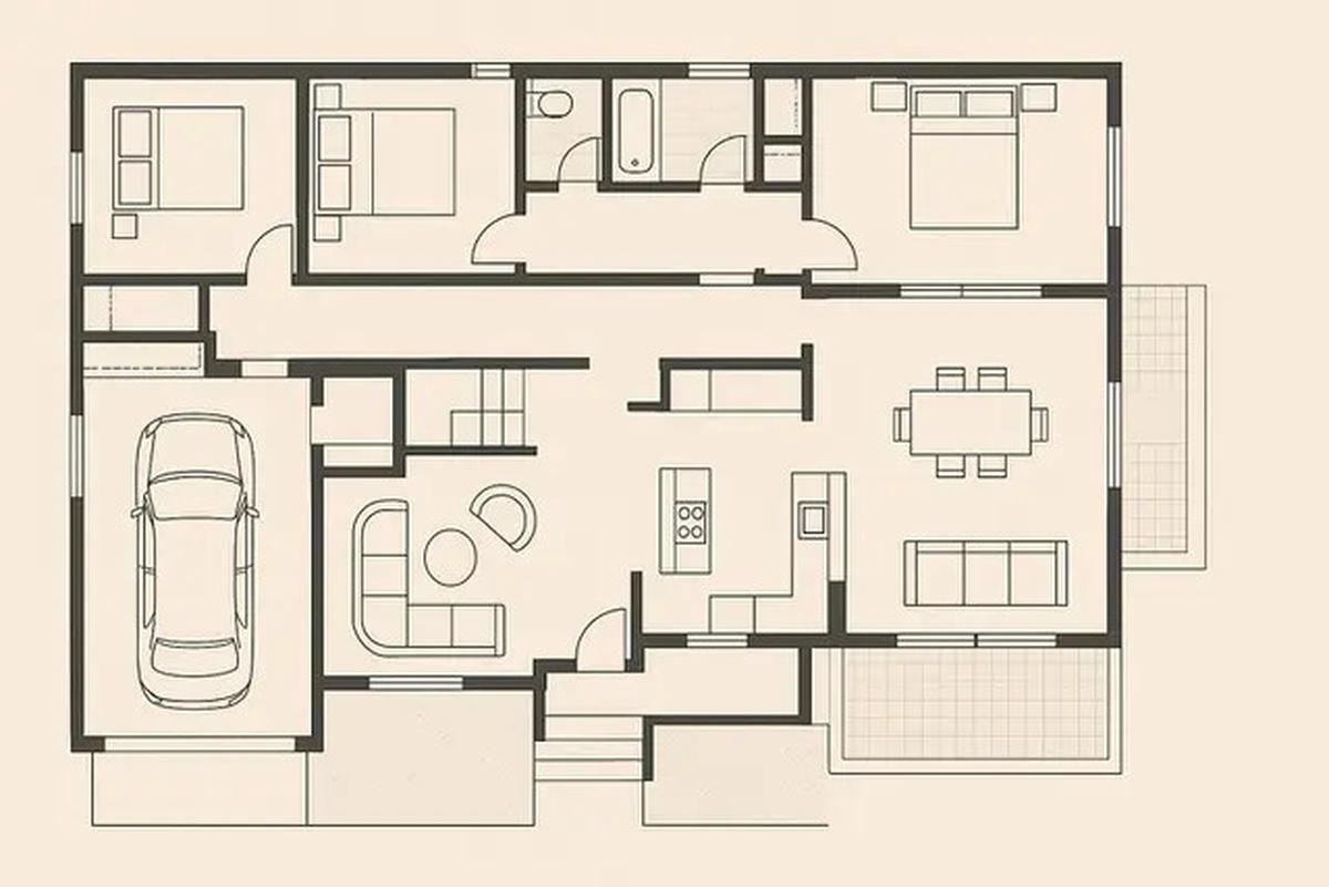 Denah Rumah 1 Lantai 3 Kamar Tidur dan Garasi, Ini Referensi untuk Punya Hunian Mininalis Modern