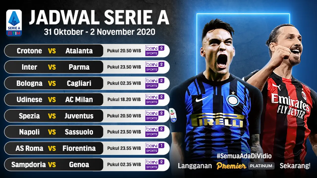 Jadwal Liga Italia Serie A Pekan Keenam di Vidio