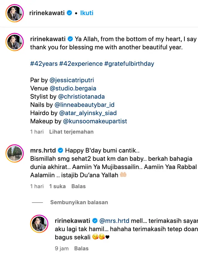 Unggahan Ririn Ekawati. (Foto: Dok. Instagram @ririnekawati)