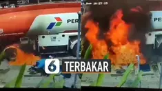 Beredar video tempat pengisian bahan bakar terbakar saat sedang bongkar muatan BBM. Beruntung tidak ada korban jiwa atas insiden tersebut.