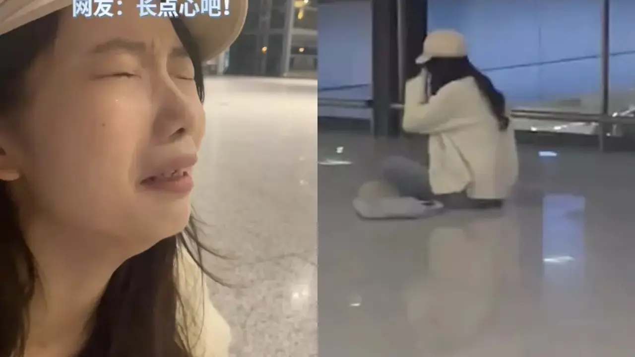 Wanita Nangis Ketinggalan Pesawat