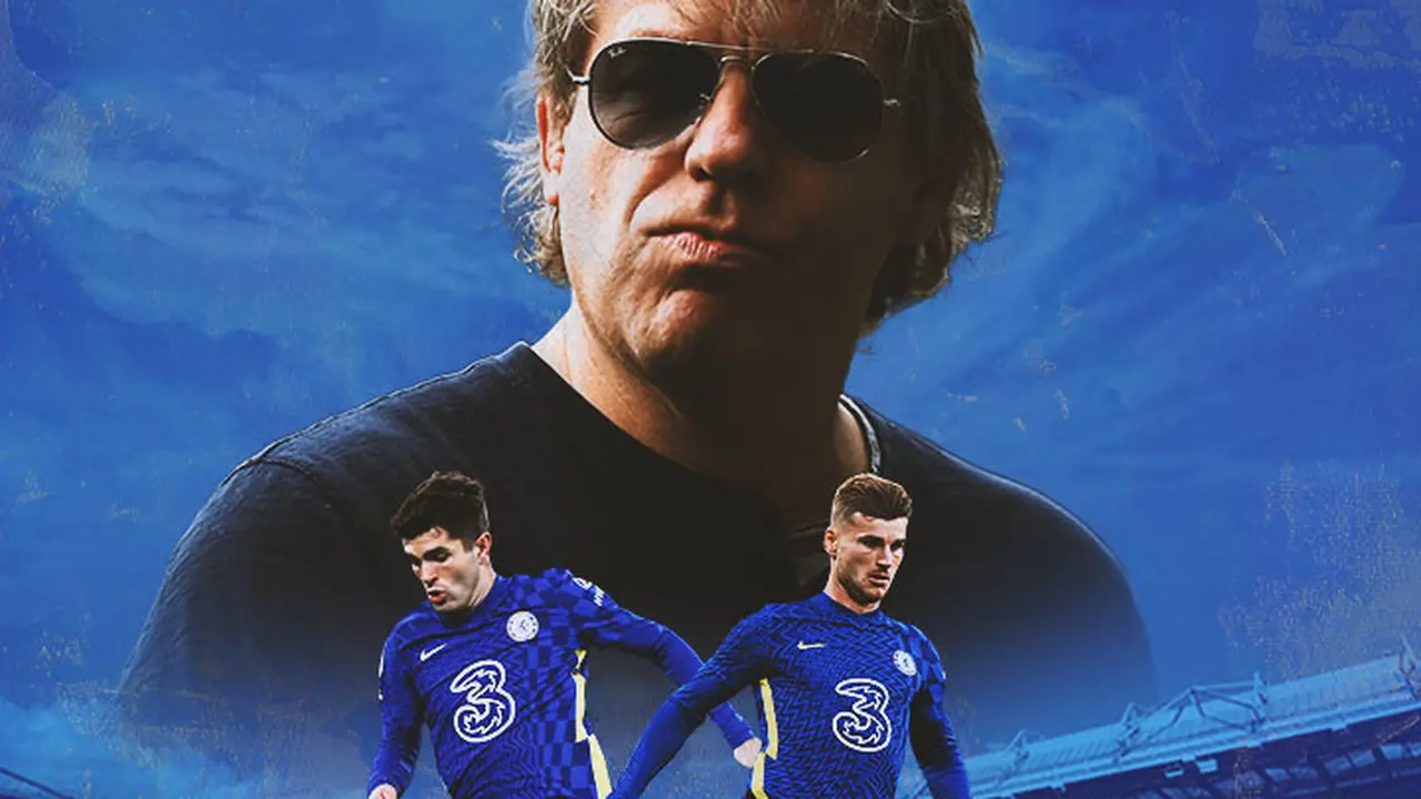 Ilustrasi - Todd Boehly, Chistian Pulisic dan Timo Werner