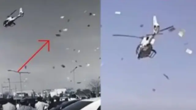 Adik Bungsu Menikah, Sang Kakak Sebar Uang Rp 182 Juta Pakai Helikopter di Jalanan