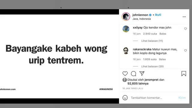Akun John Lennon Berbahasa Jawa