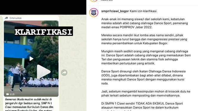 Unggahan pihak SMPN 1 Ciawi Bogor soal siswa-siswi berprestasi yang malah dihujat. (Foto: Dok. Instagram @smpn1ciawi_bogor)