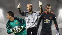 Van Der Sar, Fabien Barthez dan David De Gea. (Bola.com/Dody Iryawan)
